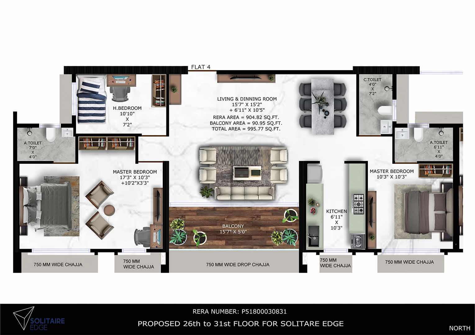 2.5BHK - 995 Sq.Ft.